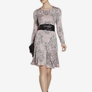 NWT BCBGMaxAzria Julisa Geometric Jacquard Silk Dress Dusty Pink XS